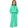 thumbnail image 1 of PINQI Girls 2 Piece Fleece Sweatsuits Half Zipper Pullover Sweatshirts Baggy Sweatpants Set Kids Plain Winter Sport Outfits, 1 of 9