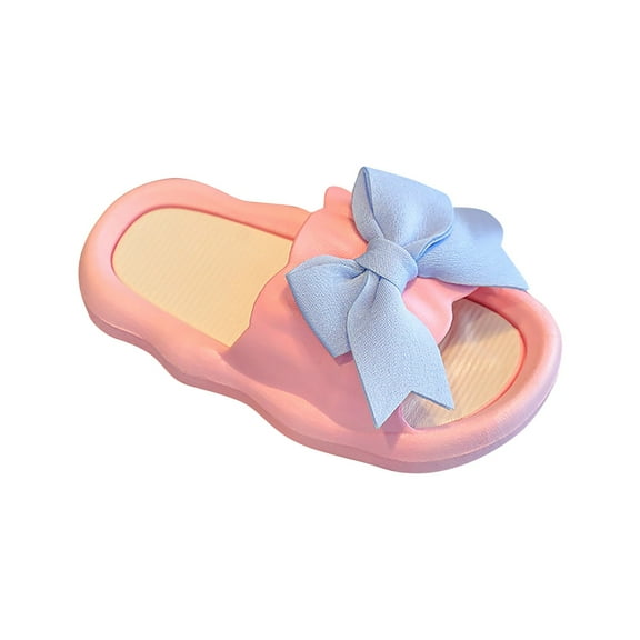 PINQI Girls Bow Slippers Cute Flip Flops Summer Cushion Thick Sole Large Bow Kawaii Platform Cloud Slides Home Sandals