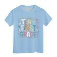 thumbnail image 1 of PINQI Girls Fashion Letter Printed Kids Back To School T Shirt Short Sleeve Children Student School Tees 2025 Spring Summer Fashion Clothes(Light Blue,8-9 Years), 1 of 4