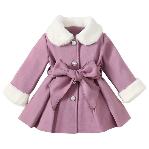 PINQI Girls Fleece Lined Peacoat Buttons Front Collar Dress Coats Kids School Un𝐢form Padded Warm Pleated Winter Outwear