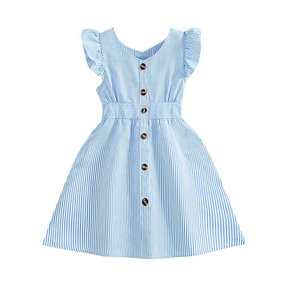 PINQI Girls Modern Dresses Summer Children's Girls Fashion Button Short Sleeve Clothing New Clothing Primary A Line Dress Clothes (Blue-a,13-14 Years)