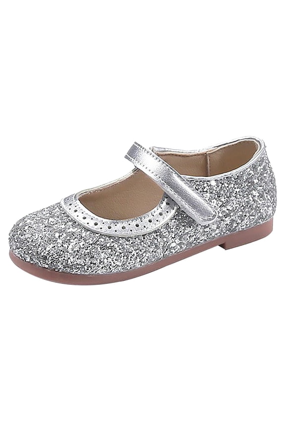 Girls Princess Glitter Shoes Closed Toe Sparkly Shoes for Big Girls Mary Janes Sequin Flats for Dance Performance