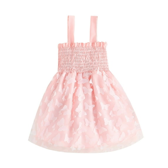 PINQI Girls Summer Casual Dress Toddler Girls Dress Summer Ruffle Sleeve Dresses Fashion Button Sleeveless Tie Back Sun-dress (B-Pink,6-7 Years )