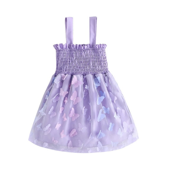 PINQI Girls Summer Casual Dress Toddler Girls Dress Summer Ruffle Sleeve Dresses Fashion Button Sleeveless Tie Back Sun-dress (B-Purple,4-5 Years )