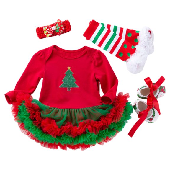 PINQI Holiday Dress for Toddler Girls Christmas Clothes Little Girl Long Sleeve On My First Christmas Party Ruffle Dress for 0 to 24 Months