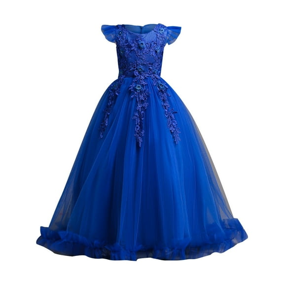 PINQI Holiday Little Girls Dresses Girl Princess Dress Spring/Summer Solid Color Flying Sleeve Embroidery Back Zipper Bow Birthday Party Dresses