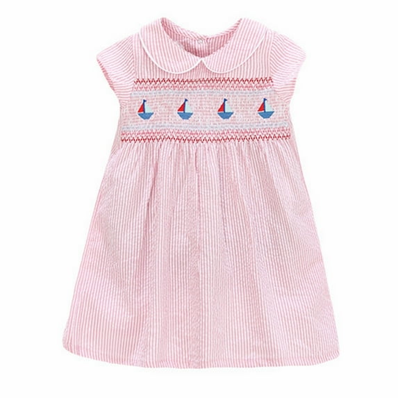 PINQI Holiday Sundress for Baby Girls Girls' Skirt Summer European and American Princess Dress Lapel Cute Girl's Dress with Sleeves Princess Dress