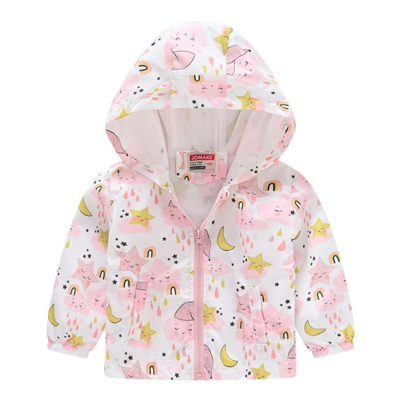 PINQI Kids Autumn Winter Jacket Toddler Boys Girls Casual Jackets Printing Cartoon Hooded Outerwear Zipper Coats Long Sleeve Windproof Coats