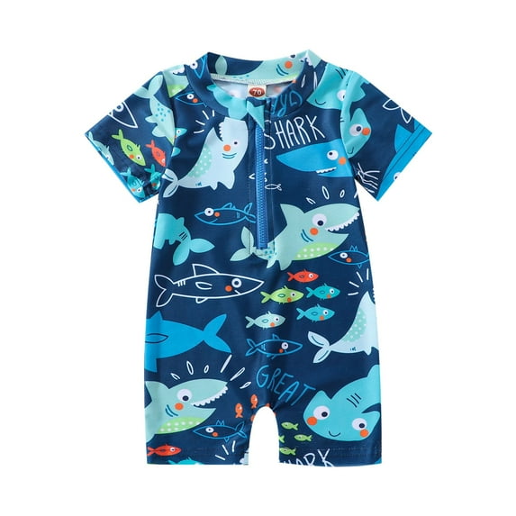 PINQI Kids Casual Short Pants Kids Boys Swimming Suit for Toddler Bathing Suit Printed Short Sleeve Zipper Jumpsuit Swimwear Beachwear