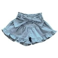 thumbnail image 1 of PINQI Kids Casual Shorts Toddler Girls Fixed Lacing Bow Denim Flared Shorts Ruffle Hem Beach Shorts Summer Shorts 1-7 Years, 1 of 9