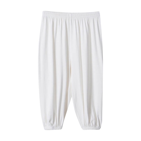 PINQI Kids Fall Summer Trousers Toddler Baby Girls Boys Soild Elastic Basic Harem Long Pants Casual Joggers Sports Dance Pants(2-White,7-8 Years)