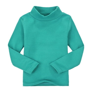 PINQI Kids Fall Winter Blouse Baby Girls Boys High Neck Candy Color Children's Long Sleeve Base T Shirt for 2 To 7 Years Fall Spring Clothes(a-Green,4-5 Years)