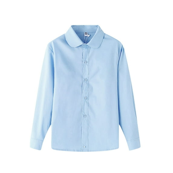 PINQI Kids Girls Boys Long Sleeve White Button Down Shirt Fashion Collared Boys White Dress Shirt Button Up Shirt Boys Formal Wear for Spring Autumn(2-Blue,9-10 Years)