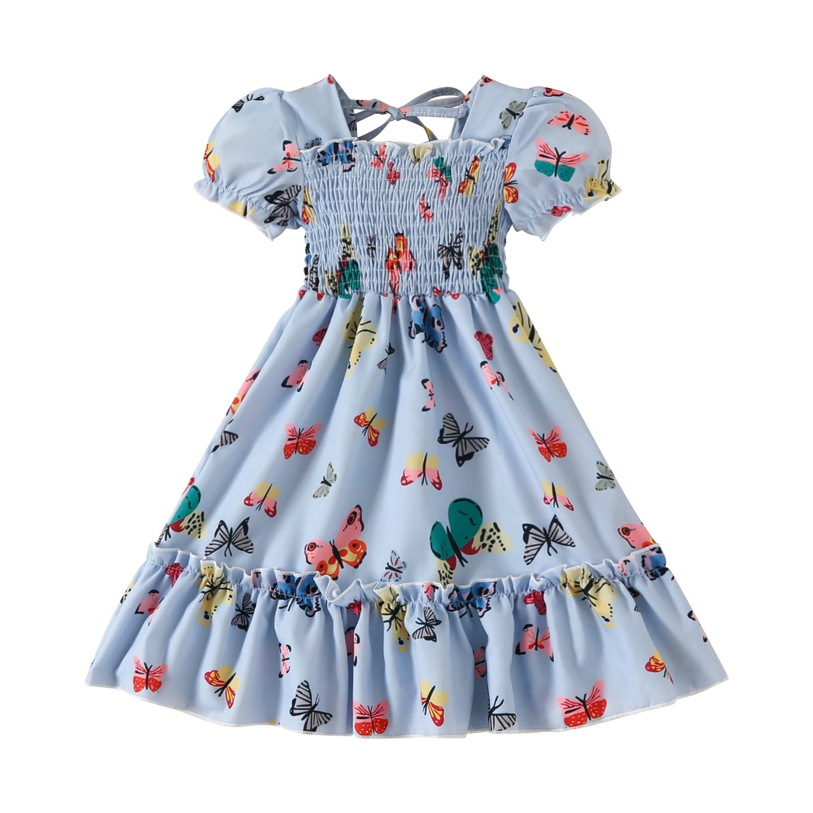 PINQI Kids Girls Summer Short Sleeve Bubble Sleeve Butterfly Print