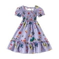 thumbnail image 1 of PINQI Kids Girls Summer Short Sleeve Bubble Sleeve Butterfly Print Dress Casual Smocked Square Neck Long Dresses Midi Summer Dress(1-Purple,4-5 Years), 1 of 4