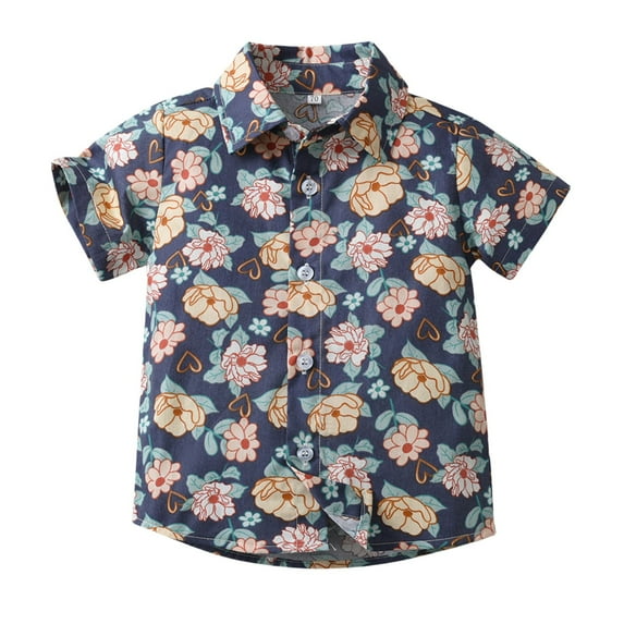 PINQI Kids Hawaiian Shirt Toddler Boys Button Down Shirt Short Sleeve Tropical Shirts Summer Beach Shirt for Boys Vacation Clothes