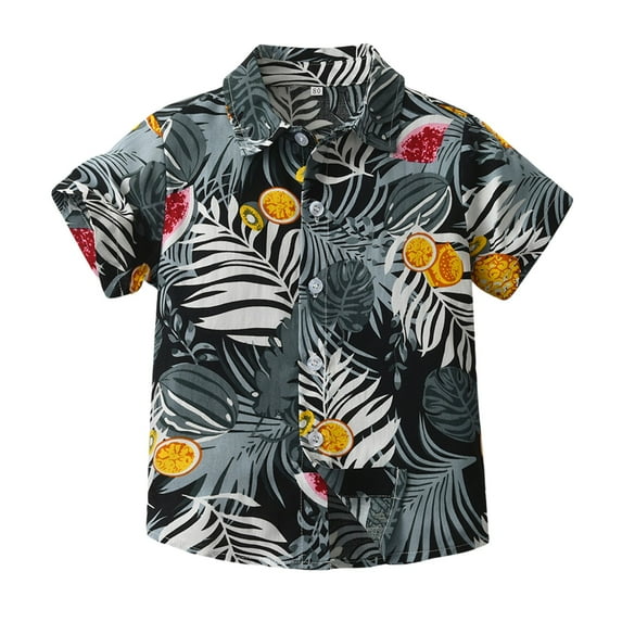 PINQI Kids Hawaiian Shirt Toddler Boys Button Down Shirt Short Sleeve Tropical Shirts Summer Beach Shirt for Boys Vacation Clothes