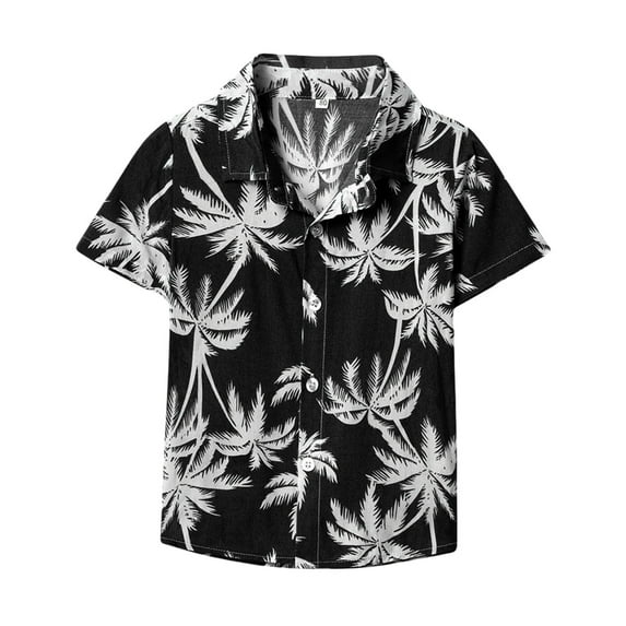 PINQI Kids Hawaiian Shirt Toddler Boys Button Down Shirt Short Sleeve Tropical Shirts Summer Beach Shirt for Boys Vacation Clothes