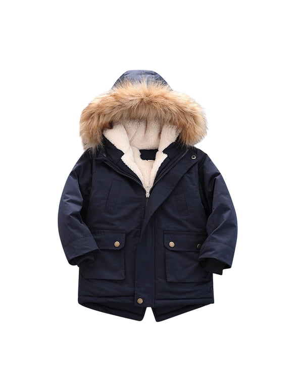 Kids Jacket Kids Boy's Quilted Pu-ffer Lined Jacket Winter Thicken Warm Coat Hooded Winter Water-proof Par-ka Outerwear for 2 to 7 Years
