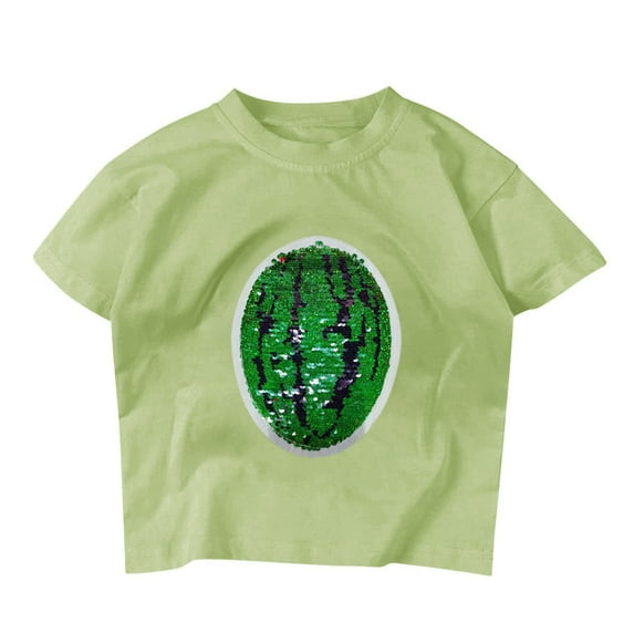 PINQI Kids Long Sleeve Blouse Toddler Baby Boys Girls Changing Flip Sequins T Shirt Watermelon Tops Short Sleeve Summer Clothes