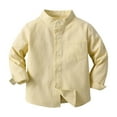 thumbnail image 1 of PINQI Kids Long Sleeve Tops Toddler Baby Boys' Fashion Dinosaur Print Long Sleeve Shirt Button Down Lapel Button Down Shirt Patchwork Blouse (Yellow-2,6-12 Months), 1 of 1