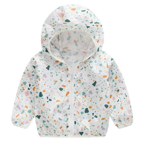 PINQI Kids Loose Tops Toddler Boys Girls Sun-screen Jackets Printing Cartoon Hooded Outerwear Zipper Coats for 1 to 5 Years