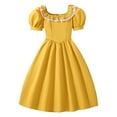 thumbnail image 1 of PINQI Kids Party Birthday A Line Dress Girls Square Neck Dress Summer Solid Color Fly Sleeves Back Bow Tie Dress A-Line Mini Dress(Yellow-2,10 Years), 1 of 4