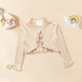 thumbnail image 1 of PINQI Kids T Shirt Blouse Kids Girls' Coat Spring/Summer Solid Color Single Button Long Sleeve Crop Tops Cardigan Birthday School 1-7 Years(Beige-b,4-5 Years), 1 of 9