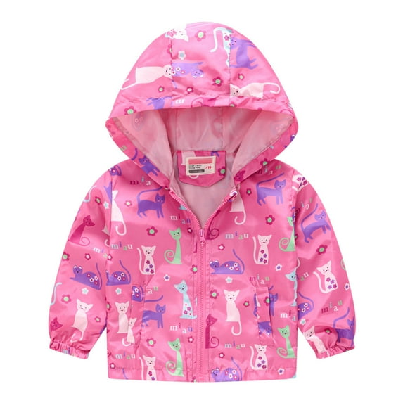 PINQI Kids Windproof Blouse Print Windproof Autumn Zipper Kids Hooded Jacket Coat Baby Boys Toddler Girls Boys Fashion Tops