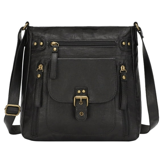 PINQI Ladies Fashion One Shoulder Bag Retro Small Square Bag Women's Multiple Pockets Bag Soft Bag with Large Capacity Travel Work (Black,One Size)