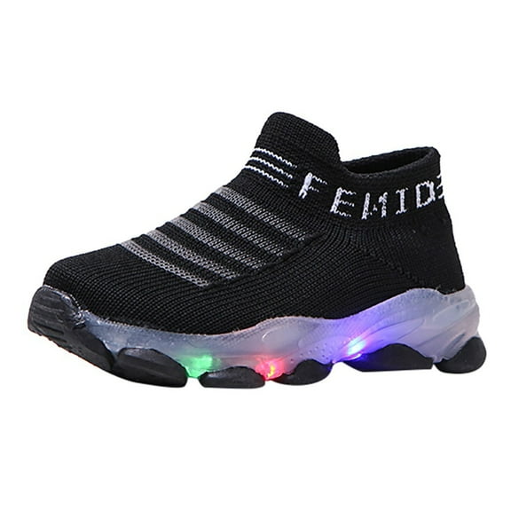PINQI Light Up Sock Shoes for Toddler Boys Girls Kids LED Flashing Sneakers Mesh Breathable Sport Walking Running Shoes