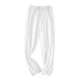 thumbnail image 1 of PINQI Little Child Autumn Solid Color Workwear Stretch Pull on Pants Boys Solid Cotton Elastic Waist Trousers Active Jogger Pants with Pocket(B-White,18-24 Months), 1 of 3