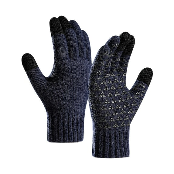 PINQI Multi-Purpose Teen Girls Comfortable Gloves Men Gloves Winter Reinforced Knitted Wool Cycling Screen Gloves Anti-Slip Full Fingers Gloves for Cold Weather(Navy,M
