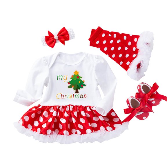 PINQI Pageant Dresses for Baby Girls 4PCS Baby Girls Christmas Letter Print Tutu Dress Outfits Set 0 to 24 Months Party Clothing Dress