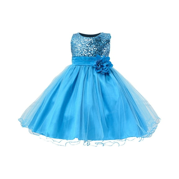 PINQI Pageant Little Girls Dress Toddler Girl Sequin Sleeveless Tulle Princess Dress Flower Belt Christmas Sundress for 3 To 10 Years