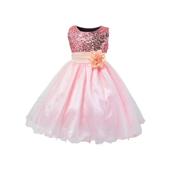 PINQI Pageant Little Girls Dress Toddler Girl Sequin Sleeveless Tulle Princess Dress Flower Belt Christmas Sundress for 3 To 10 Years