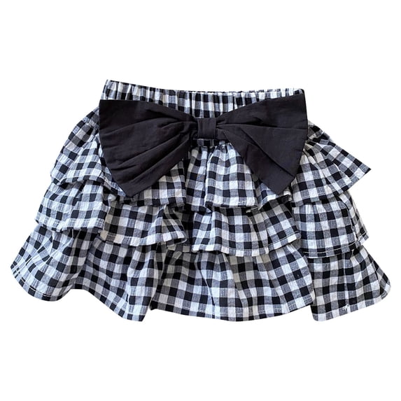 PINQI Party Sundress for Children Baby Girl Summer Thin Plaid Print with Bow Girls Ruffle Pleated Short Skirt Inside with Shorts