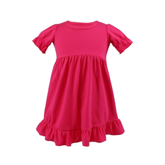 PINQI Princess Sundress for Children Toddler Girl Short Sleeve Round Neck High Waist Solid Color Dress Eight Colors for 1 To 6 Years