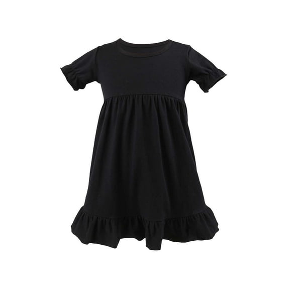 PINQI Princess Sundress for Children Toddler Girl Short Sleeve Round Neck High Waist Solid Color Dress Eight Colors for 1 To 6 Years