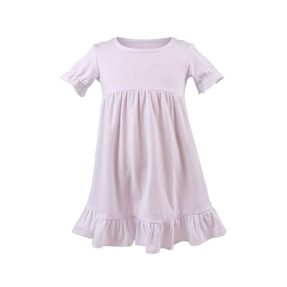 PINQI Princess Sundress for Children Toddler Girl Short Sleeve Round Neck High Waist Solid Color Dress Eight Colors for 1 To 6 Years