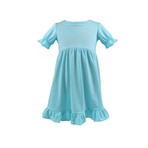 PINQI Princess Sundress for Children Toddler Girl Short Sleeve Round Neck High Waist Solid Color Dress Eight Colors for 1 To 6 Years