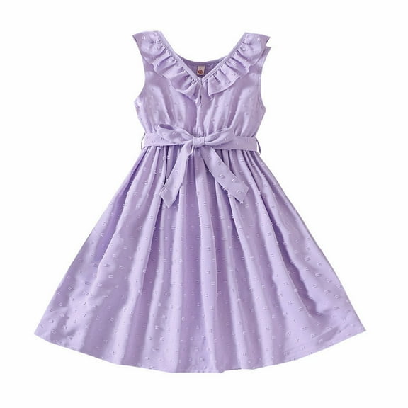 PINQI Princess Sundress for Toddler Girls Children's Clothing Big Boys and Girls' Summer Pure Color Lace Collar Dress A-line Calf Length Dresses
