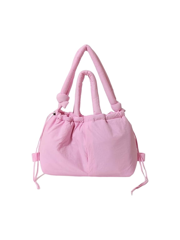 Puffer Backpack for Women Fashion Zipper Tote Bag Lightweight Nylon Puffy Purse Large Puffy Drawstring Puff Shoulder Bag(Pink,One Size)