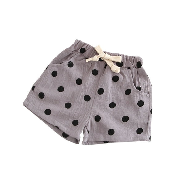 PINQI Pull On Short Pants for Unisex Children Toddler Kids Baby Girls Boys Cotton Linen Pocket Polka Dot Elasticated Waist Shorts