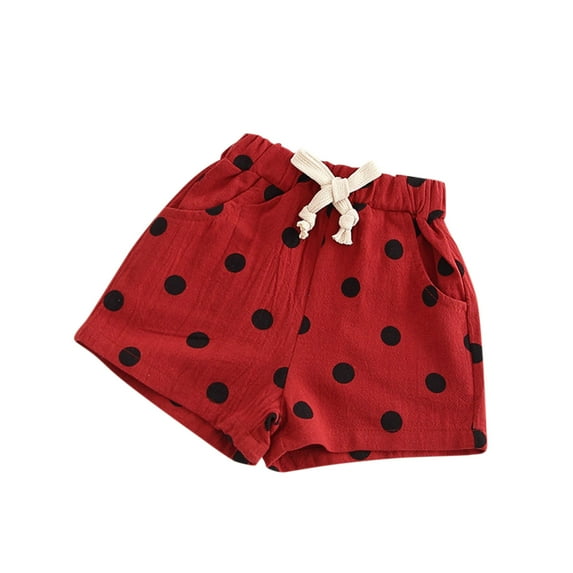 PINQI Quick Drying Shorts for Unisex Child Toddler Kids Baby Girls Boys Linen Pocket Polka Dot Elasticated Waist Shorts for 1-6 Years