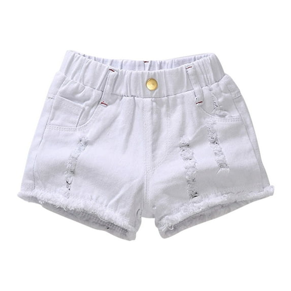 PINQI Running Shorts for Children Kids Denim Shorts With Pocket Girls Solid Color High Elastic Waist Ripped Jeans for 1 to 8 Years Loose Harem Shorts