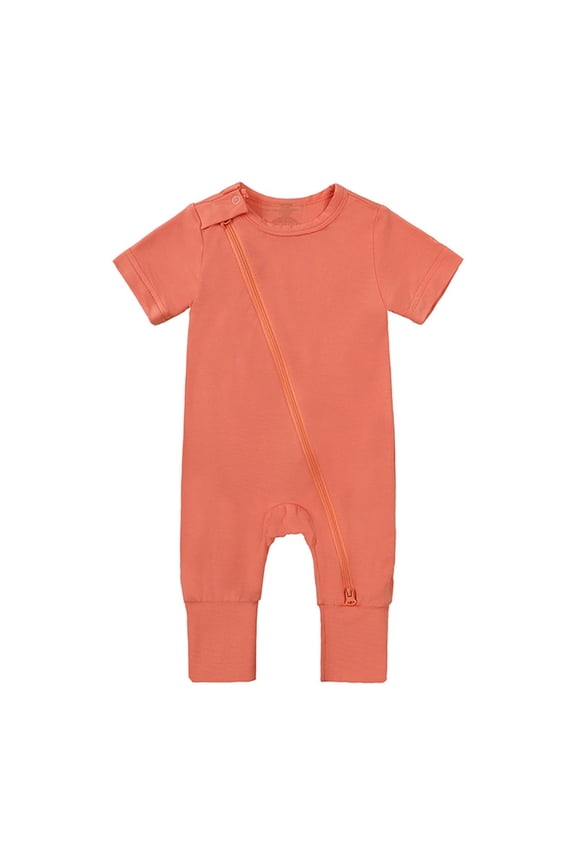 Spring Bodysuit for Baby Baby Cotton Rompers Footless Pajamas Zipper Short Sleeve Sleeper Jumpsuit for 0 to 24 Months