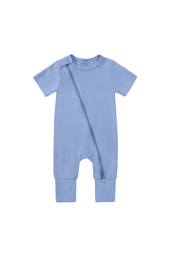 Spring Bodysuit for Baby Baby Cotton Rompers Footless Pajamas Zipper Short Sleeve Sleeper Jumpsuit for 0 to 24 Months