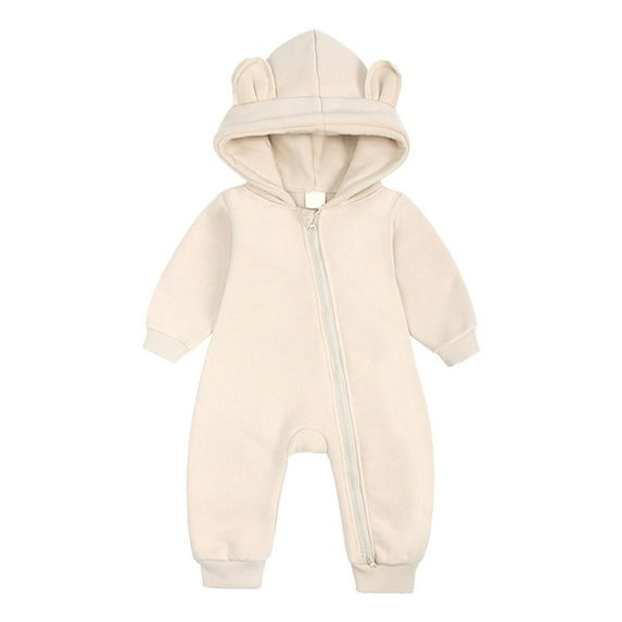 PINQI Spring Fall Winter Outfits for Baby Girl Fashion Zipper Romper Long Sleeved Solid Color Harness Outside Romper Jumpsuit Cute Bodysuit Clothes(Beige-B,18-24 Months)
