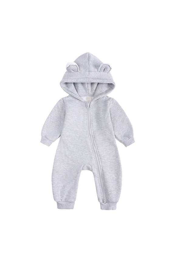 Toddler Boys Girls Solid Color Cloud Fashion Zipper Hooded Short Ear Romper Crawling Suit Baby Cute Hooded Pocket Jumpsuit(3-Grey,3-6 Months)